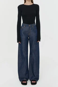 Amoret Barrel-leg Jean in Indigo Blue Recycled Cotton Linen Denim