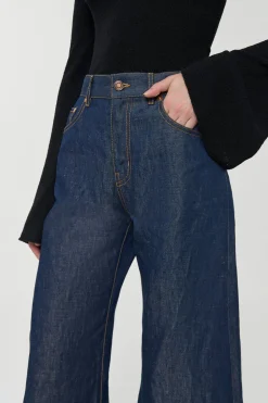 Amoret Barrel-leg Jean in Indigo Blue Recycled Cotton Linen Denim