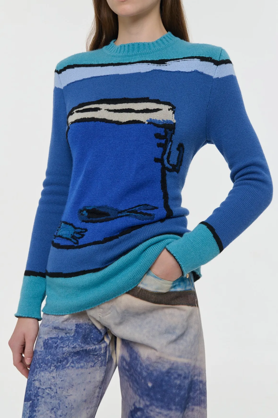 Amoret Barrel-leg Jean in Water Multi Recycled Cotton Denim