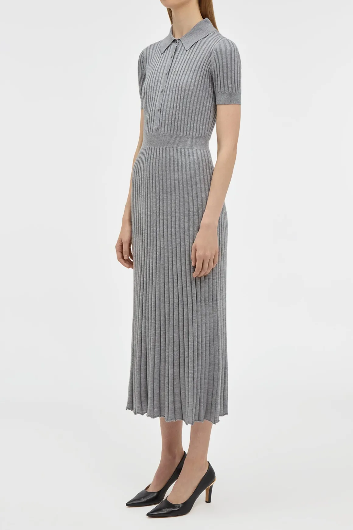 Amor Knit Midi Dress in Heather Grey Cashmere Silk