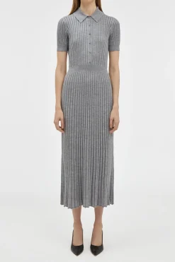 Amor Knit Midi Dress in Heather Grey Cashmere Silk