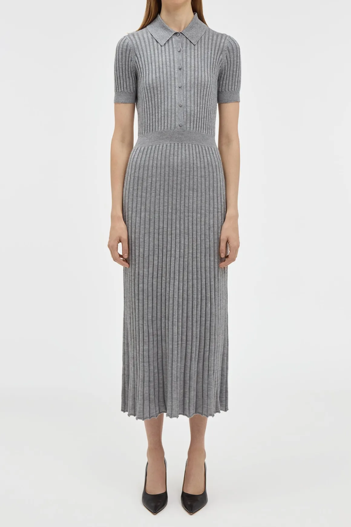 Amor Knit Midi Dress in Heather Grey Cashmere Silk
