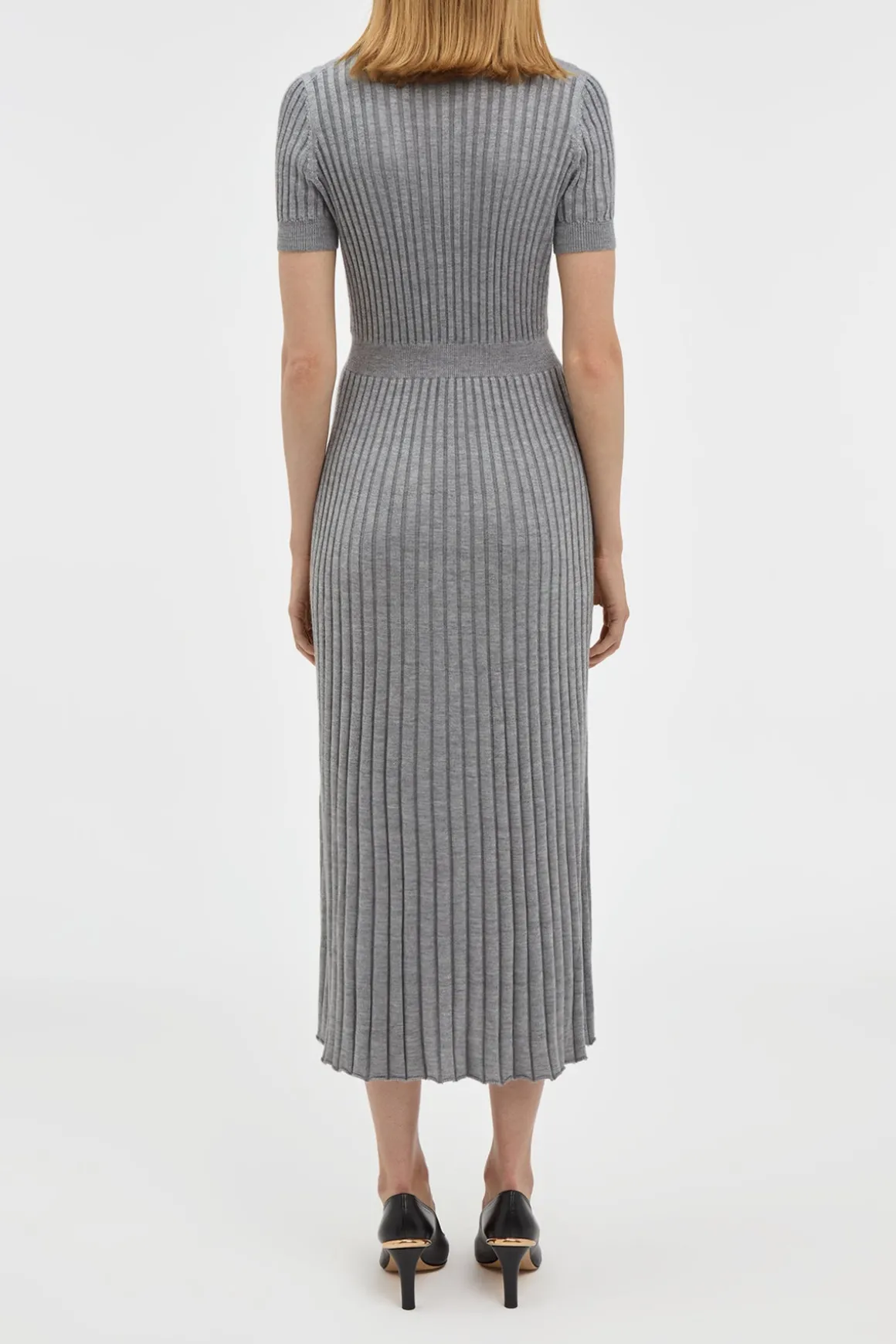 Amor Knit Midi Dress in Heather Grey Cashmere Silk