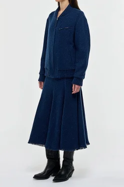 Amy Midi Skirt in Electric Navy Speckled Cashmere