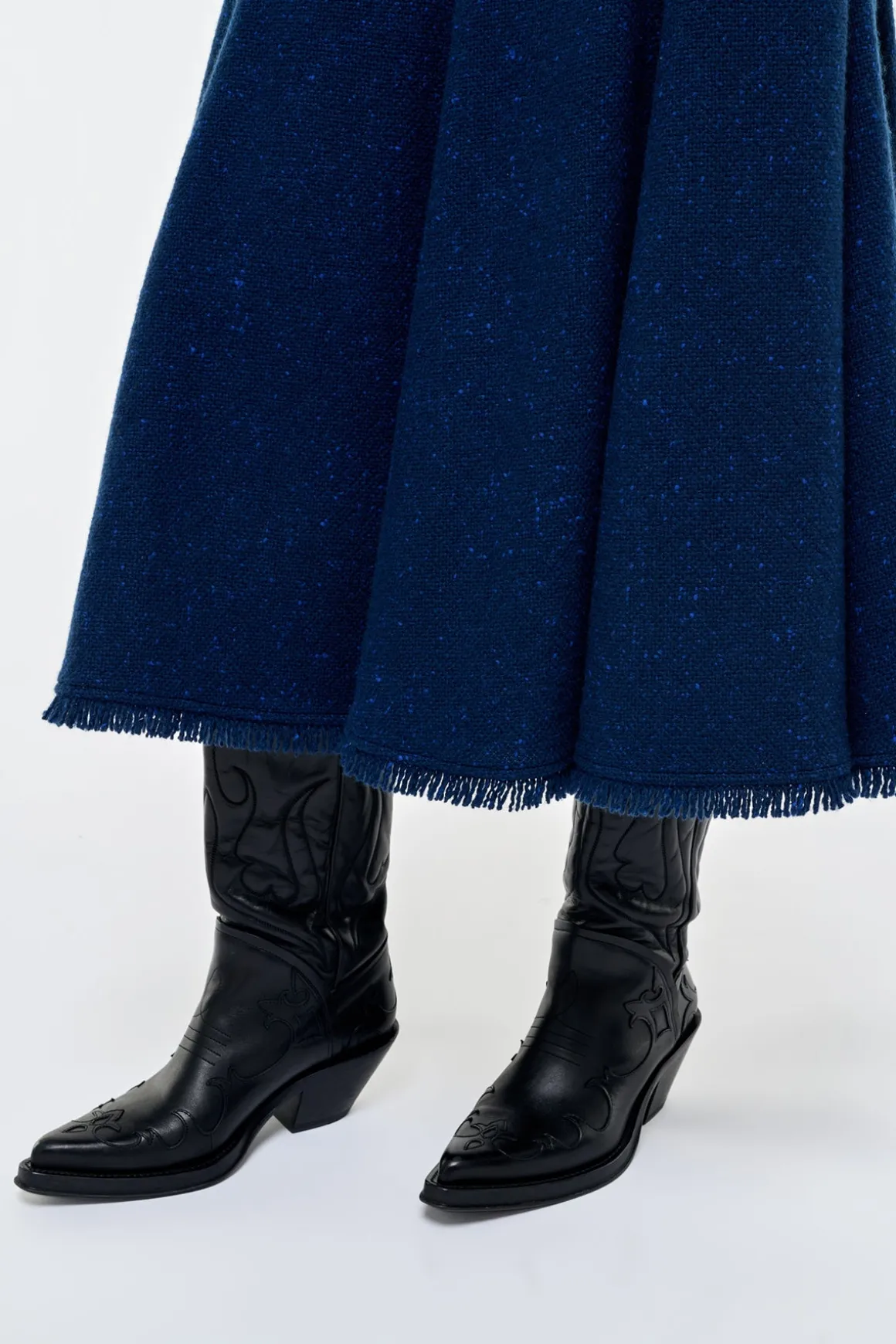 Amy Midi Skirt in Electric Navy Speckled Cashmere