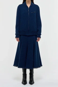 Amy Midi Skirt in Electric Navy Speckled Cashmere