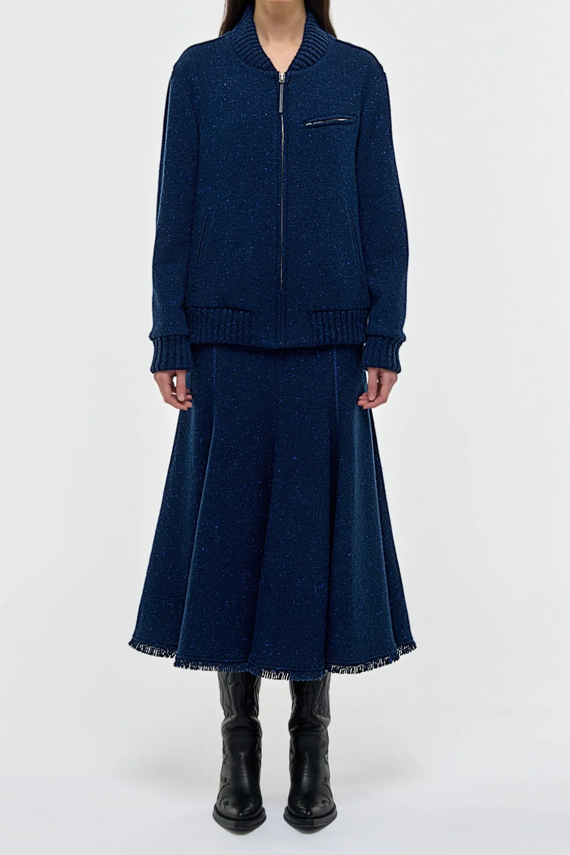Amy Midi Skirt in Electric Navy Speckled Cashmere
