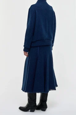 Amy Midi Skirt in Electric Navy Speckled Cashmere