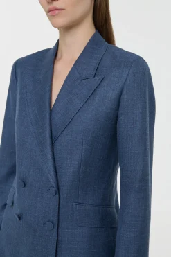 Angela Blazer in Denim Virgin Wool Silk with Linen