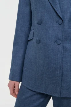 Angela Blazer in Denim Virgin Wool Silk with Linen