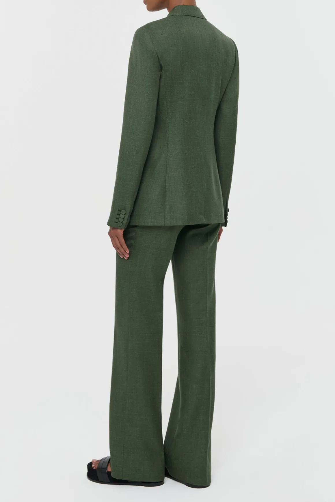 Angela Blazer in Olive Virgin Wool Silk with Linen