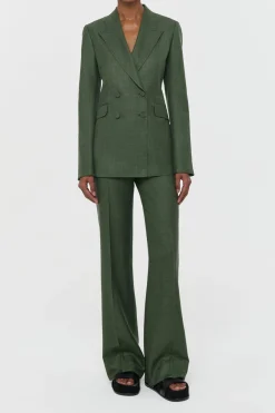 Angela Blazer in Olive Virgin Wool Silk with Linen