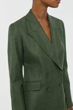 Angela Blazer in Olive Virgin Wool Silk with Linen