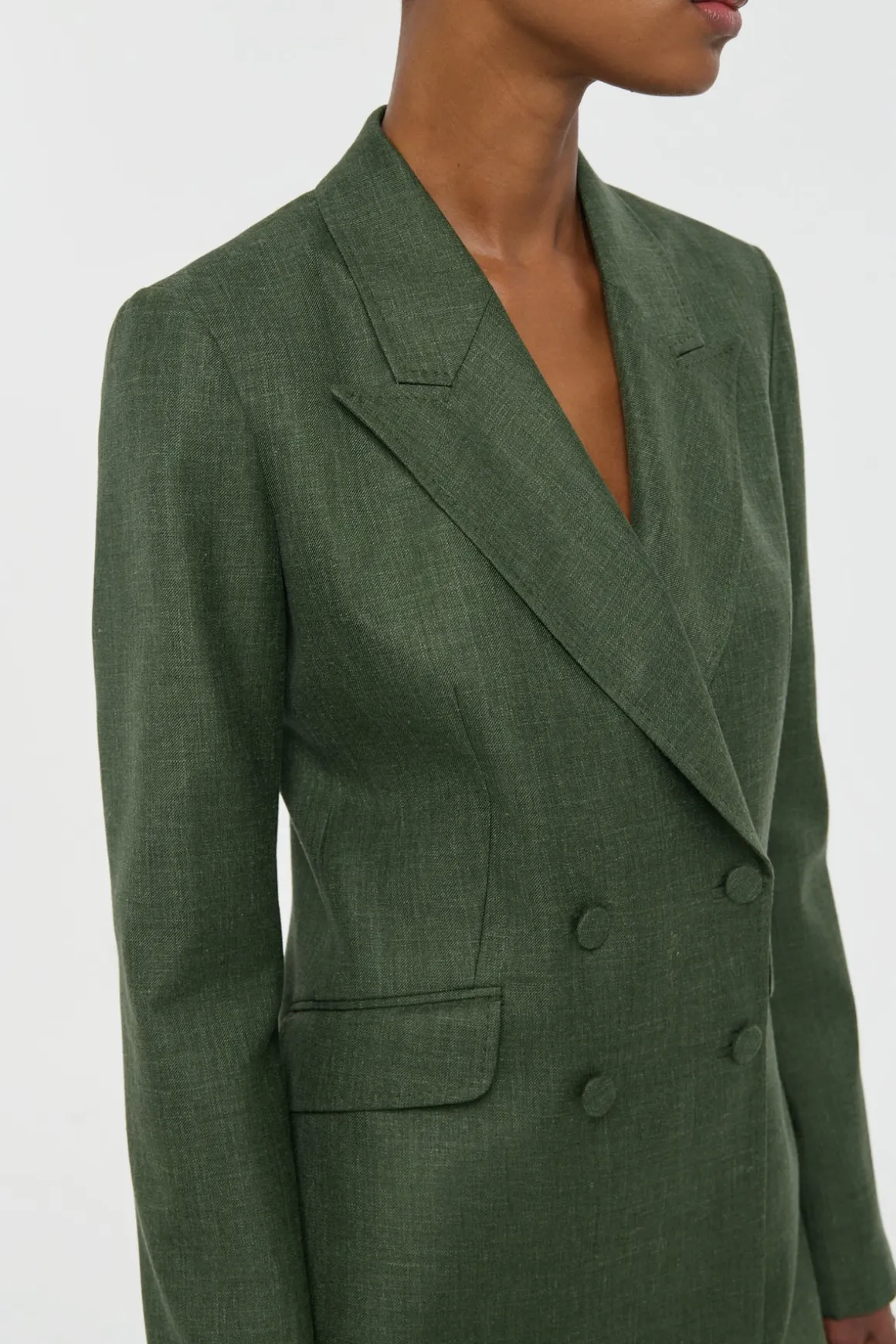 Angela Blazer in Olive Virgin Wool Silk with Linen