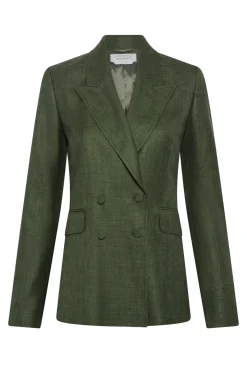 Angela Blazer in Olive Virgin Wool Silk with Linen