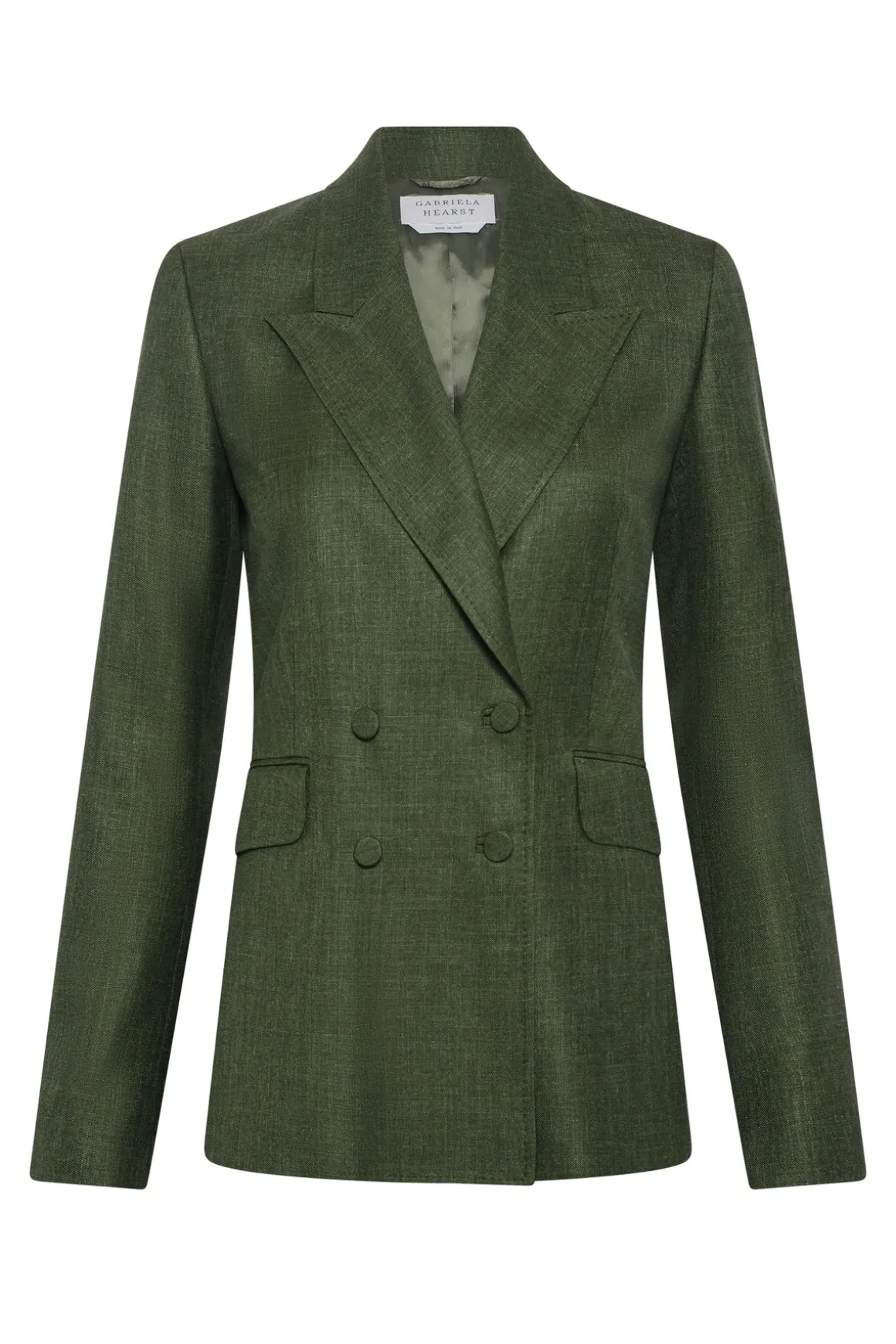 Angela Blazer in Olive Virgin Wool Silk with Linen