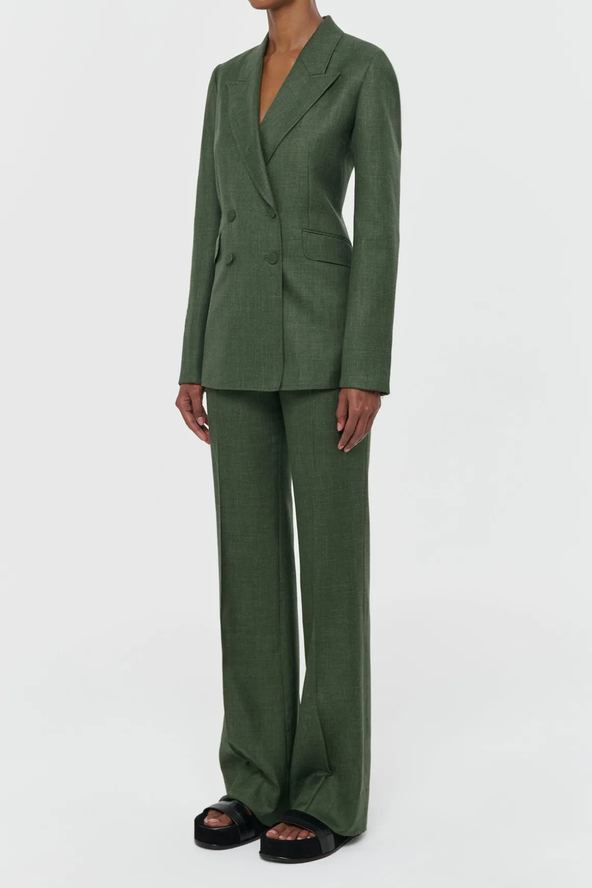 Angela Blazer in Olive Virgin Wool Silk with Linen