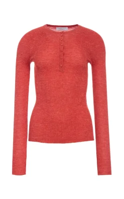 Anges Knit Henley in Antelope Orange Cashmere Silk with Hemp