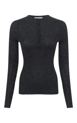 Anges Knit Henley in Black Cashmere Silk with Hemp