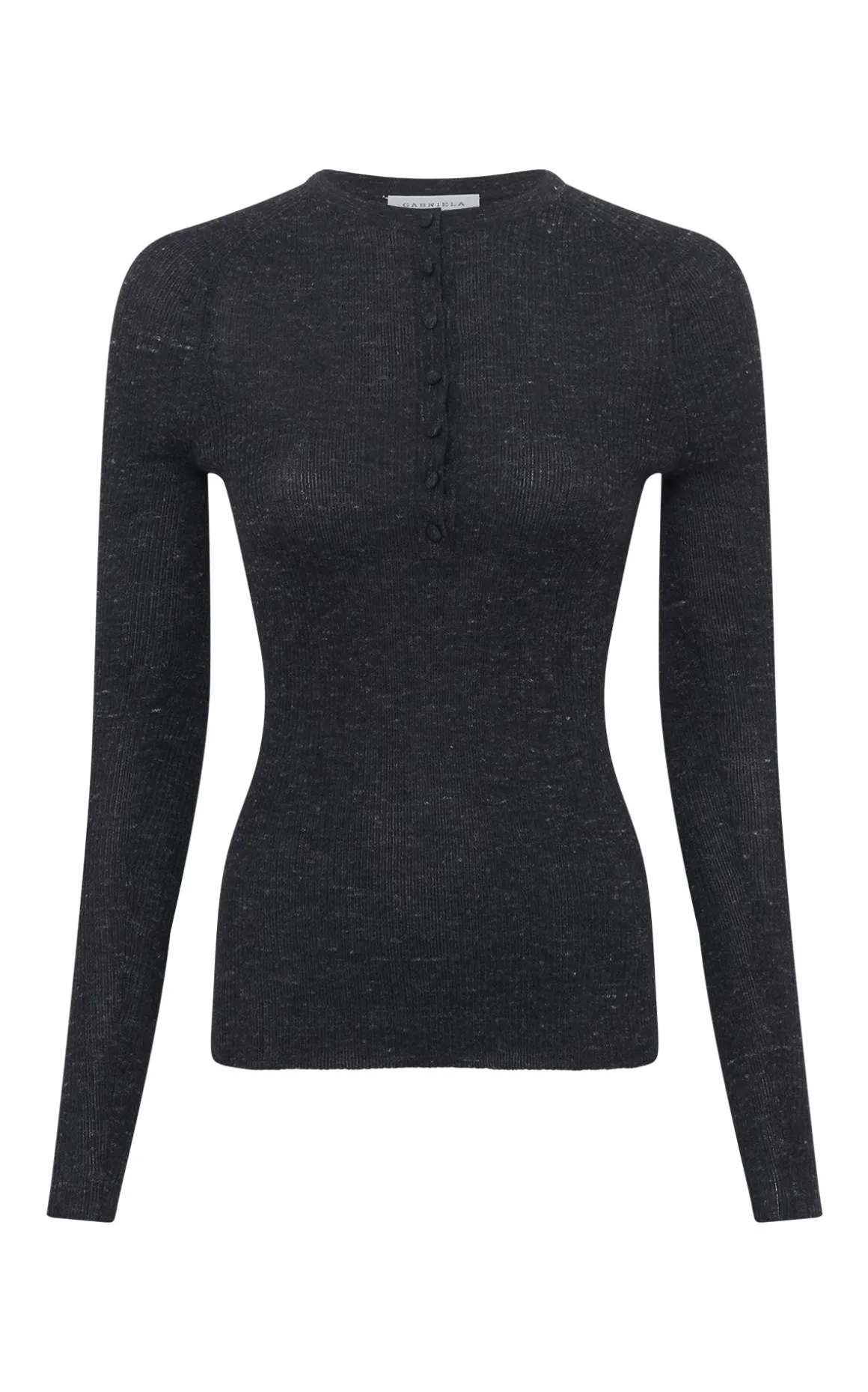 Anges Knit Henley in Black Cashmere Silk with Hemp