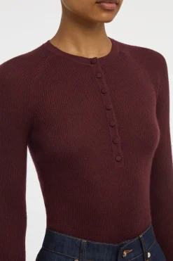 Anges Knit Henley in Bordeaux Cashmere Silk with Hemp