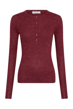 Anges Knit Henley in Bordeaux Cashmere Silk with Hemp
