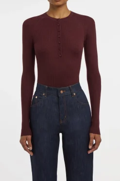 Anges Knit Henley in Bordeaux Cashmere Silk with Hemp