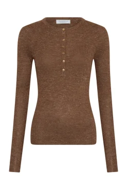 Anges Knit Henley in Chestnut Cashmere Silk with Hemp