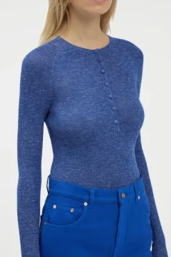Anges Knit Henley in Cobalt Cashmere Silk with Hemp