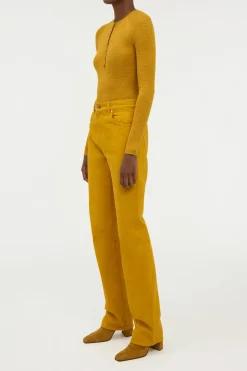 Anges Knit Henley in Golden Birch Cashmere Silk with Hemp
