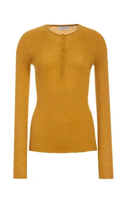 Anges Knit Henley in Golden Birch Cashmere Silk with Hemp