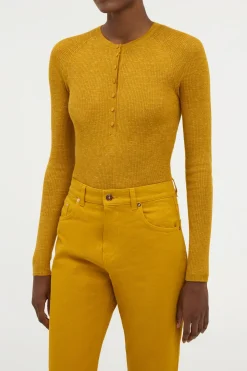 Anges Knit Henley in Golden Birch Cashmere Silk with Hemp