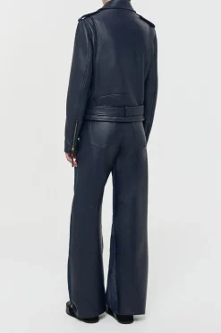 Anton Biker Jacket in Dark Navy Textured Leather