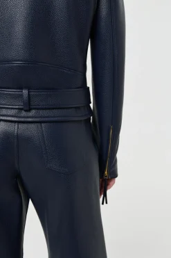 Anton Biker Jacket in Dark Navy Textured Leather
