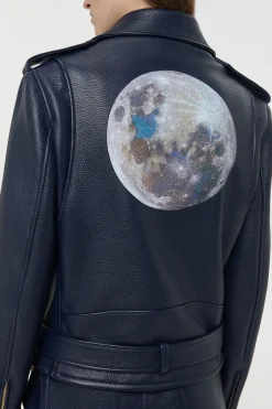Anton Moon Biker Jacket in Dark Navy Textured Leather