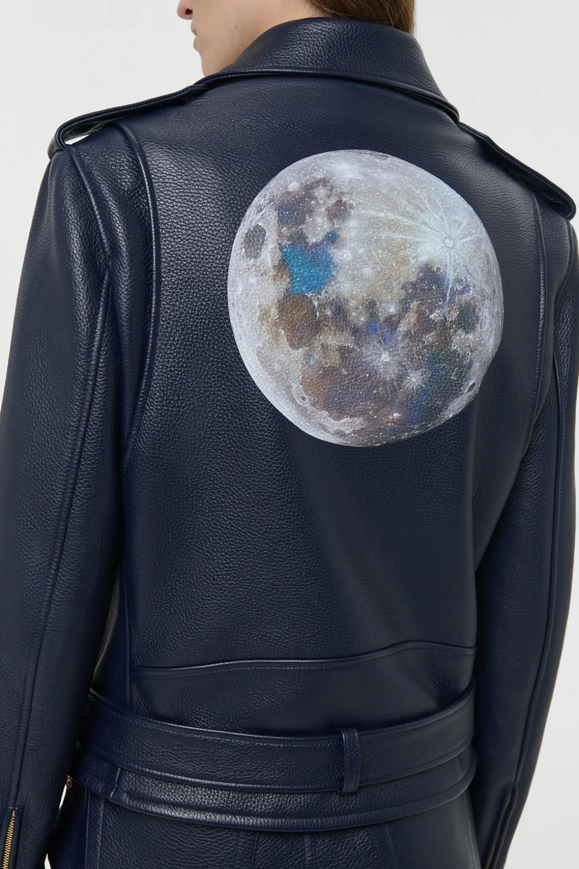 Anton Moon Biker Jacket in Dark Navy Textured Leather