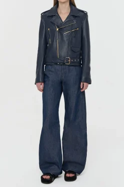Anton Moon Biker Jacket in Dark Navy Textured Leather