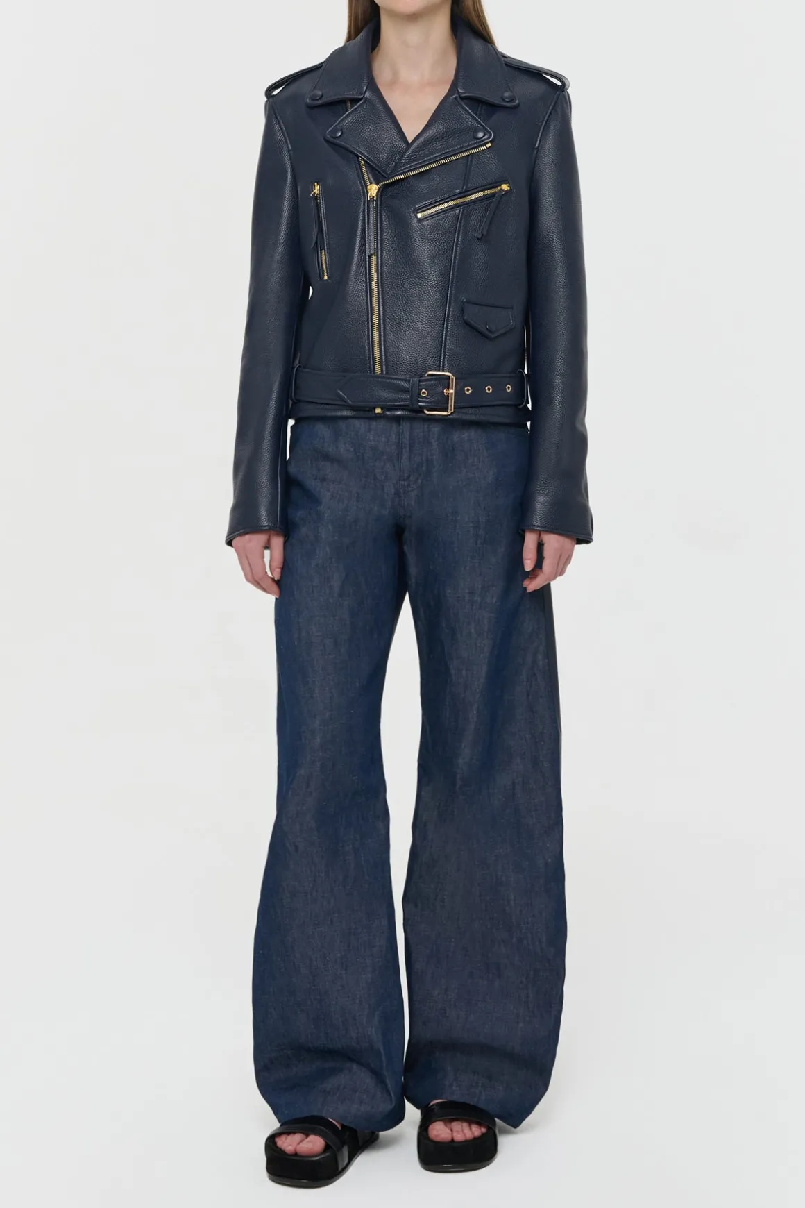 Anton Moon Biker Jacket in Dark Navy Textured Leather