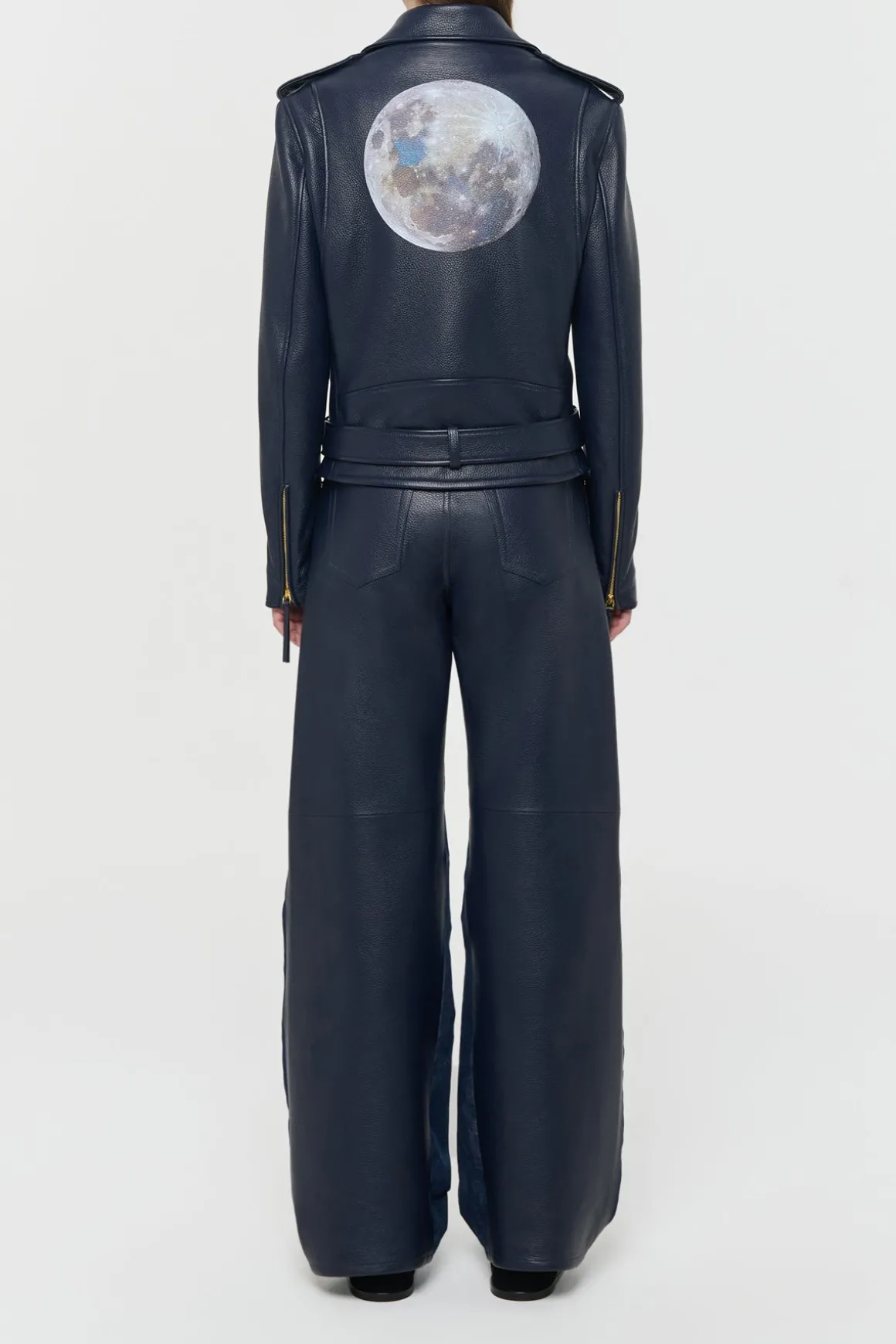 Anton Moon Biker Jacket in Dark Navy Textured Leather