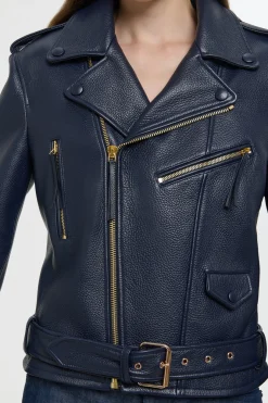 Anton Moon Biker Jacket in Dark Navy Textured Leather