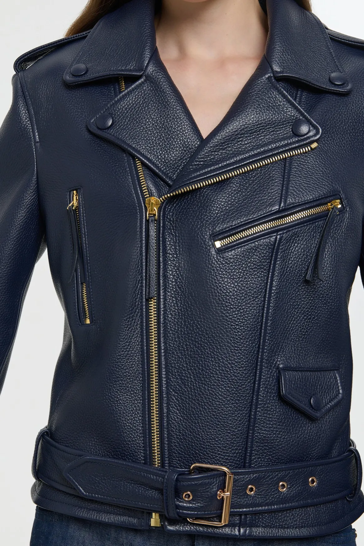 Anton Moon Biker Jacket in Dark Navy Textured Leather