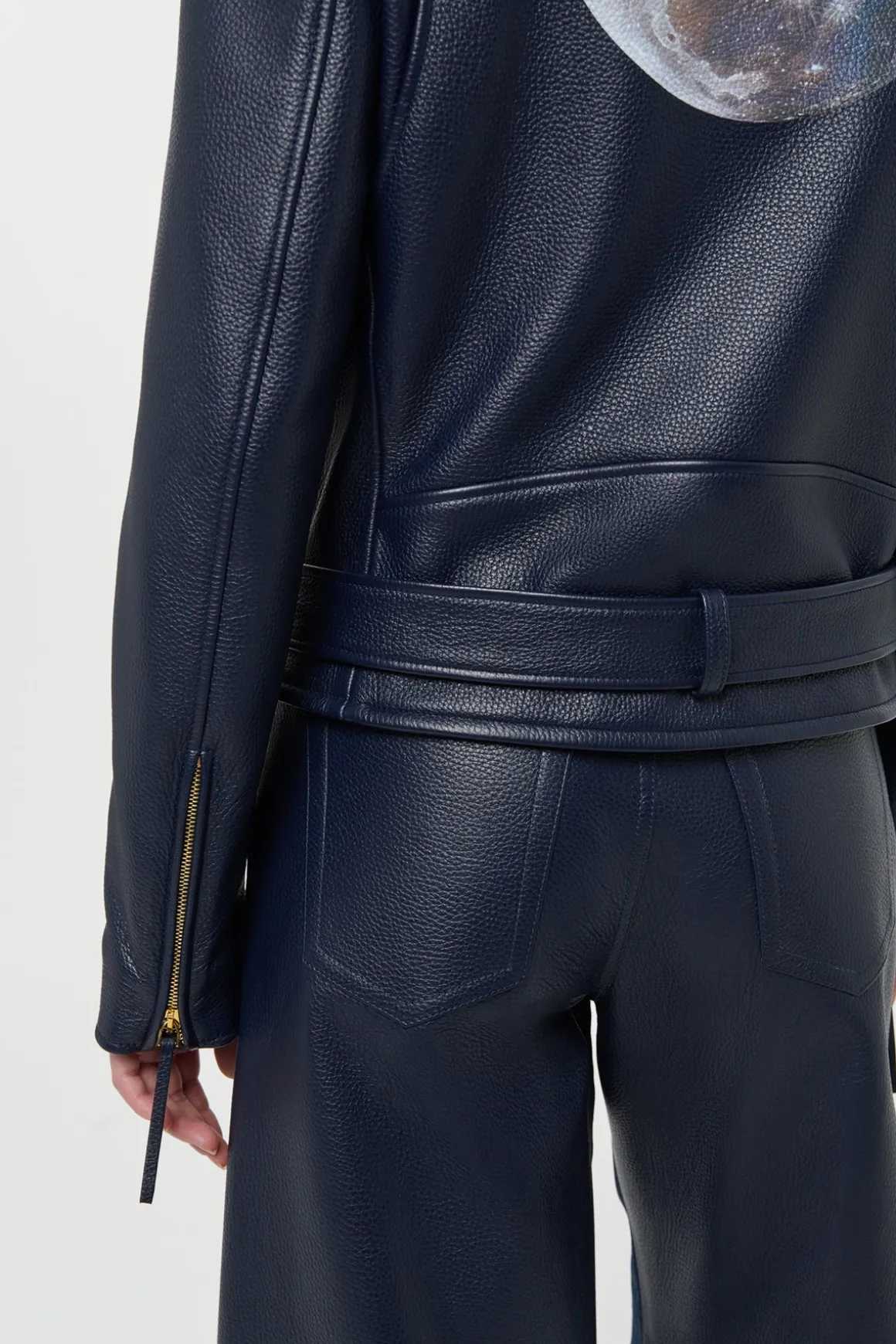 Anton Moon Biker Jacket in Dark Navy Textured Leather