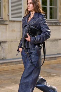 Anton Moon Biker Jacket in Dark Navy Textured Leather