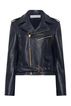 Anton Moon Biker Jacket in Dark Navy Textured Leather