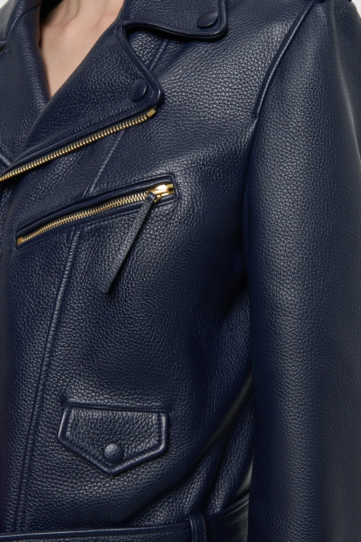 Anton Moon Biker Jacket in Dark Navy Textured Leather