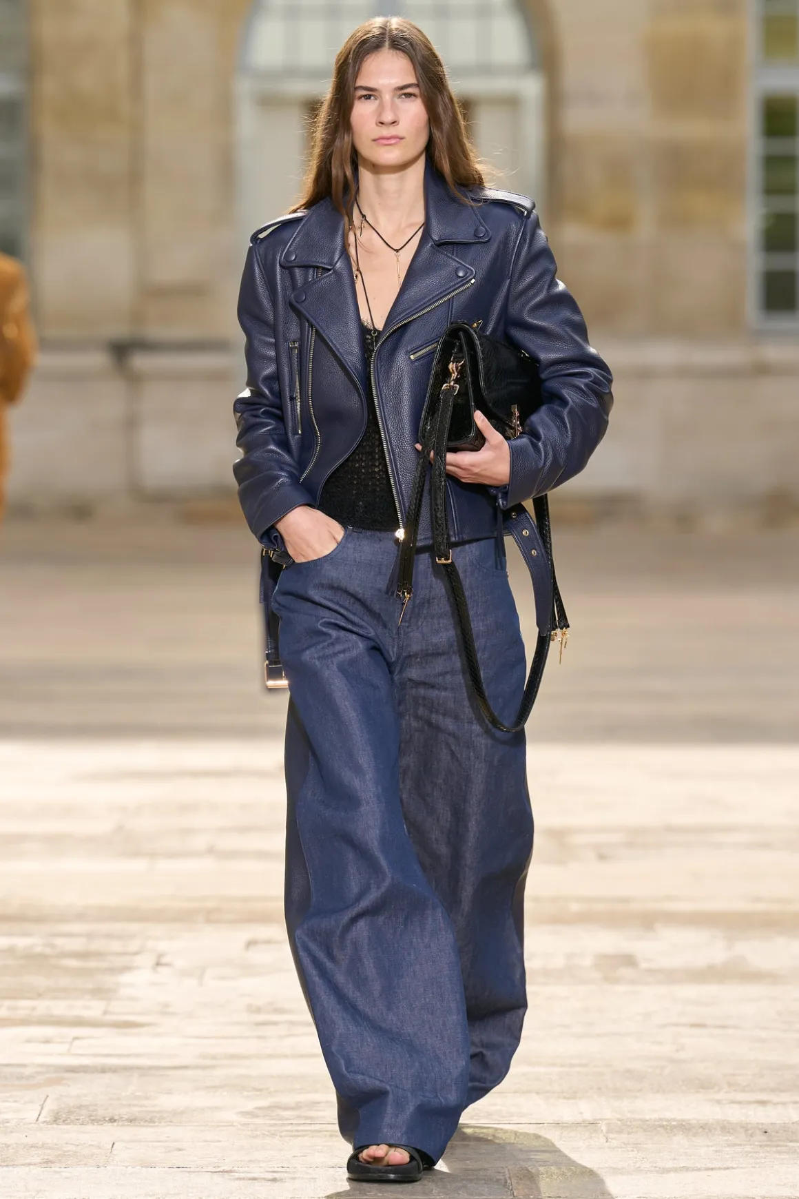 Anton Moon Biker Jacket in Dark Navy Textured Leather