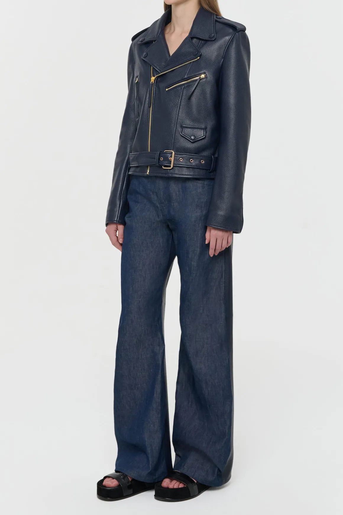 Anton Moon Biker Jacket in Dark Navy Textured Leather