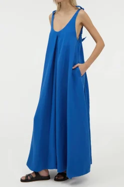 Aras Maxi Dress in Cobalt Linen Silk
