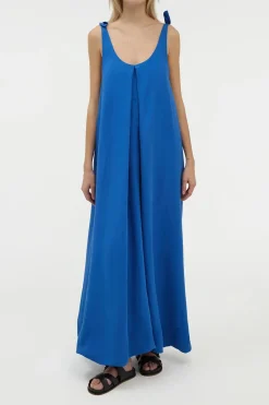 Aras Maxi Dress in Cobalt Linen Silk