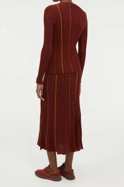 Augie Pinstripe Knit Sweater in Burnt Sienna Merino Wool